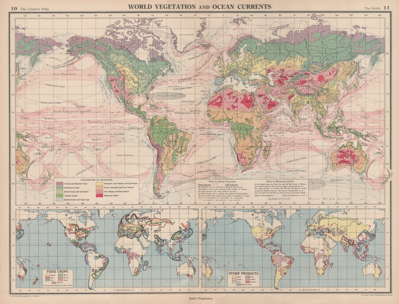 Associate Product WORLD. Vegetation. Ocean Currents. Food crops. Agricultural commodities 1944 map