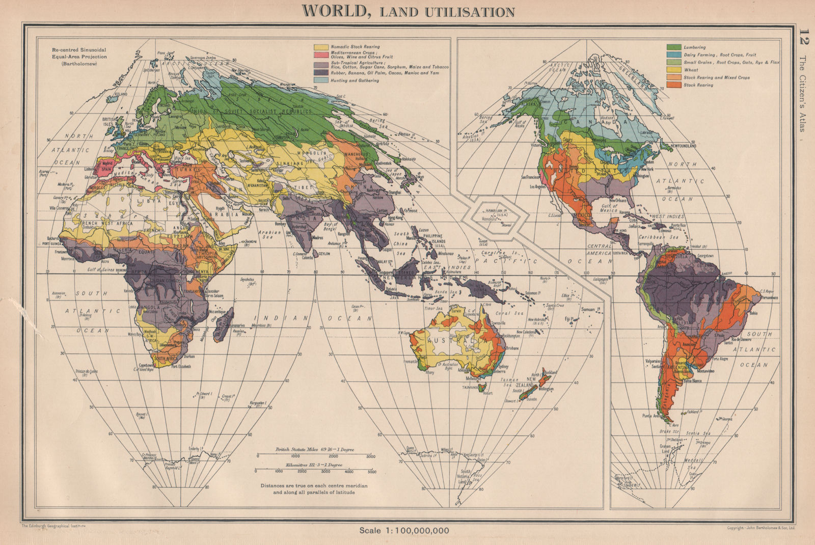 Associate Product WORLD LAND UTILISATION. Farm types. nomadic dairy stock rearing &c 1944 map
