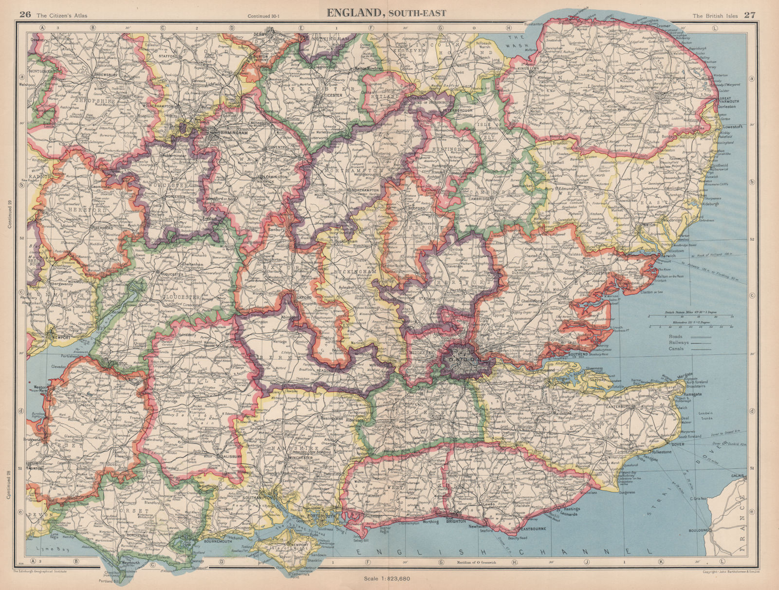 SOUTHERN ENGLAND. Isle of Ely a separate county from Cambridgeshire 1944 map