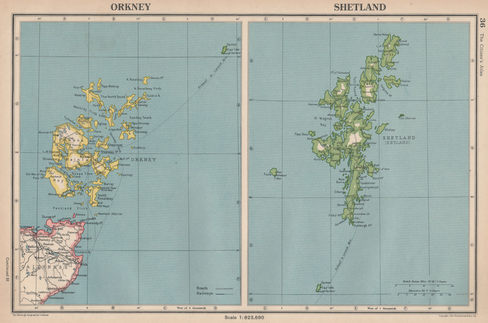 Associate Product SCOTLAND. Orkney & Shetland Islands. BARTHOLOMEW 1944 old vintage map chart