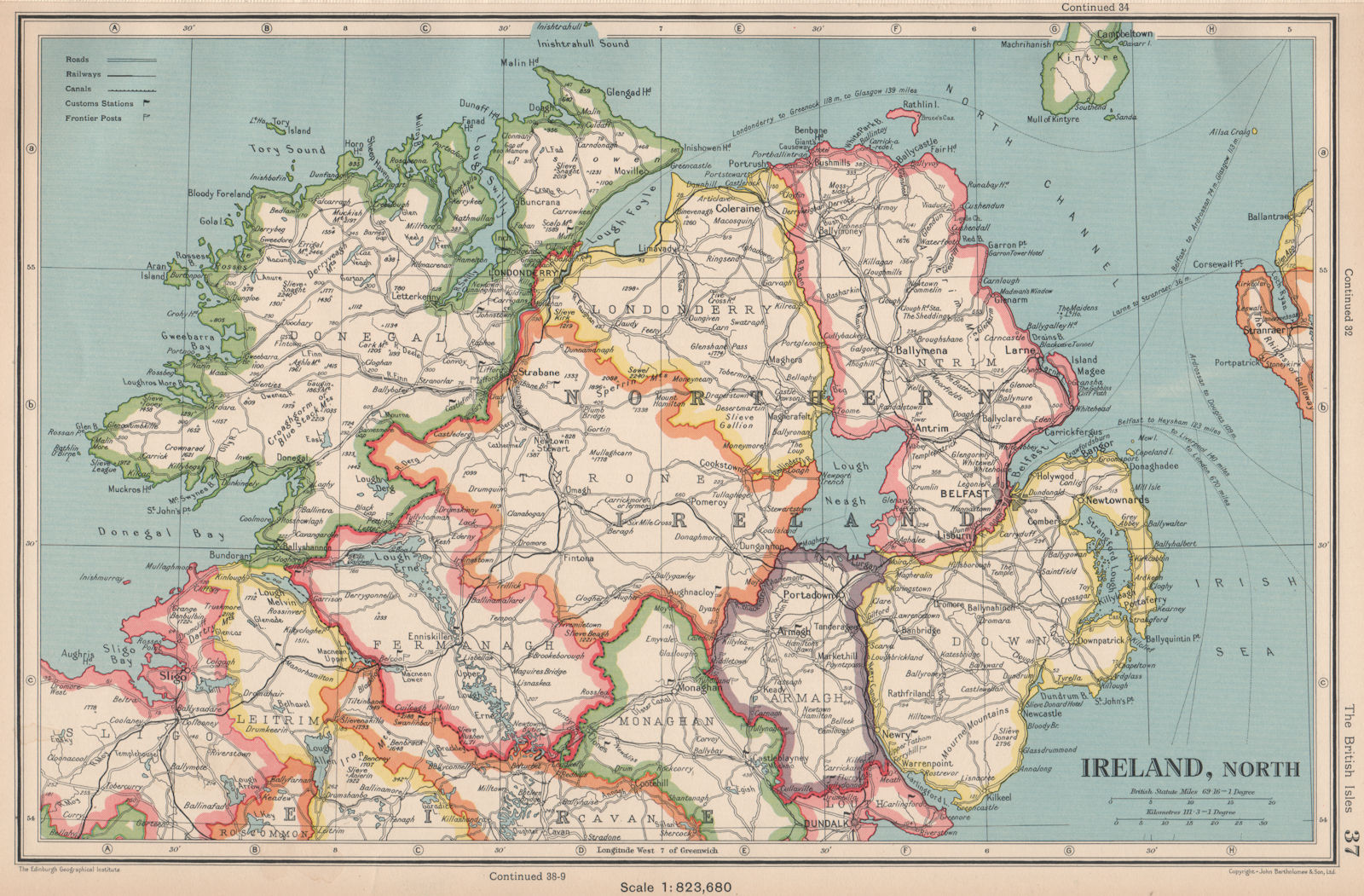 Associate Product NORTHERN IRELAND. Ulster. Antrim Armagh Tyrone Londonderry. BARTHOLOMEW 1944 map