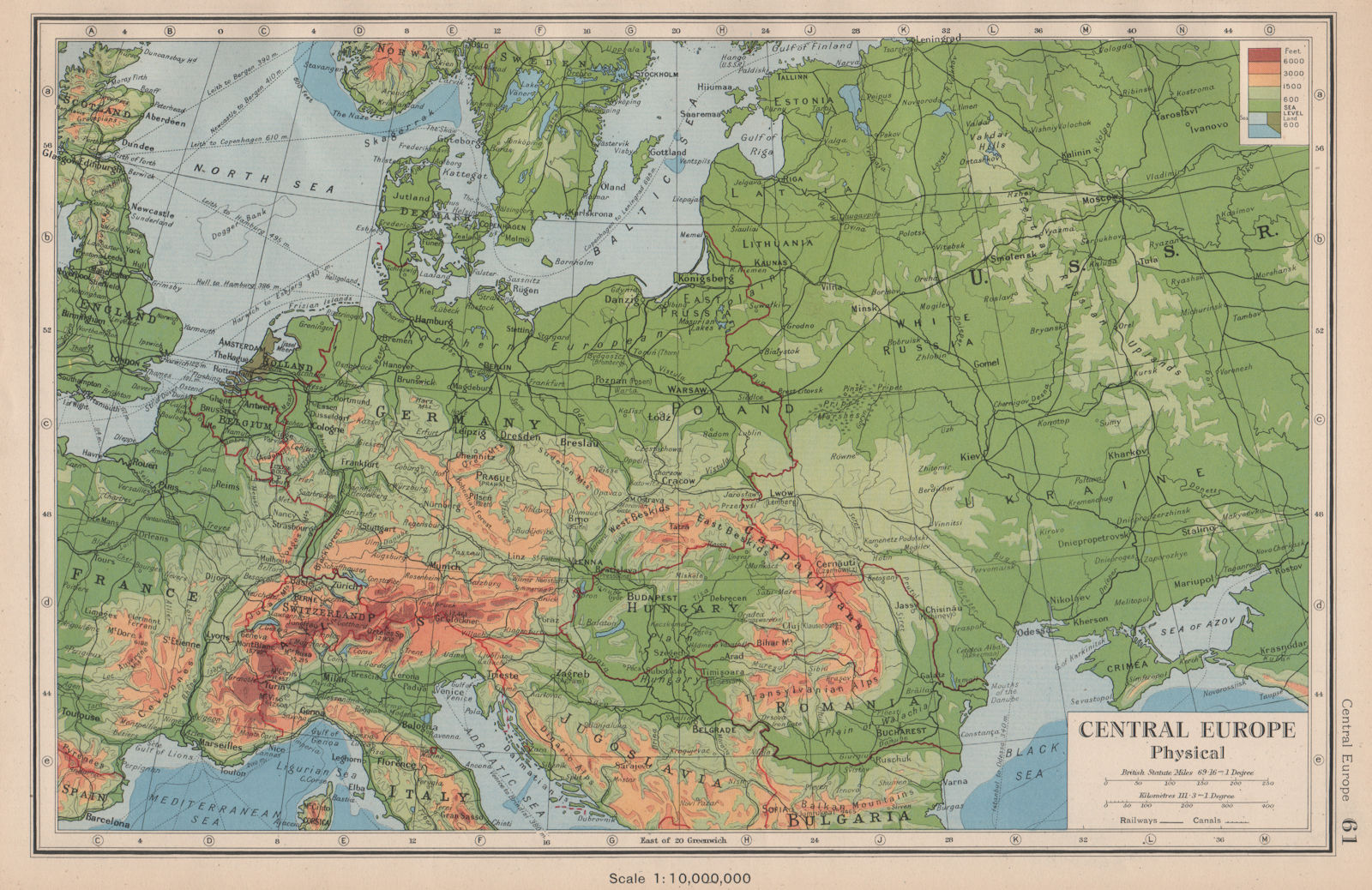 Associate Product CENTRAL EUROPE Physical. Shows Third Reich & enlarged Hungary 1944 old map