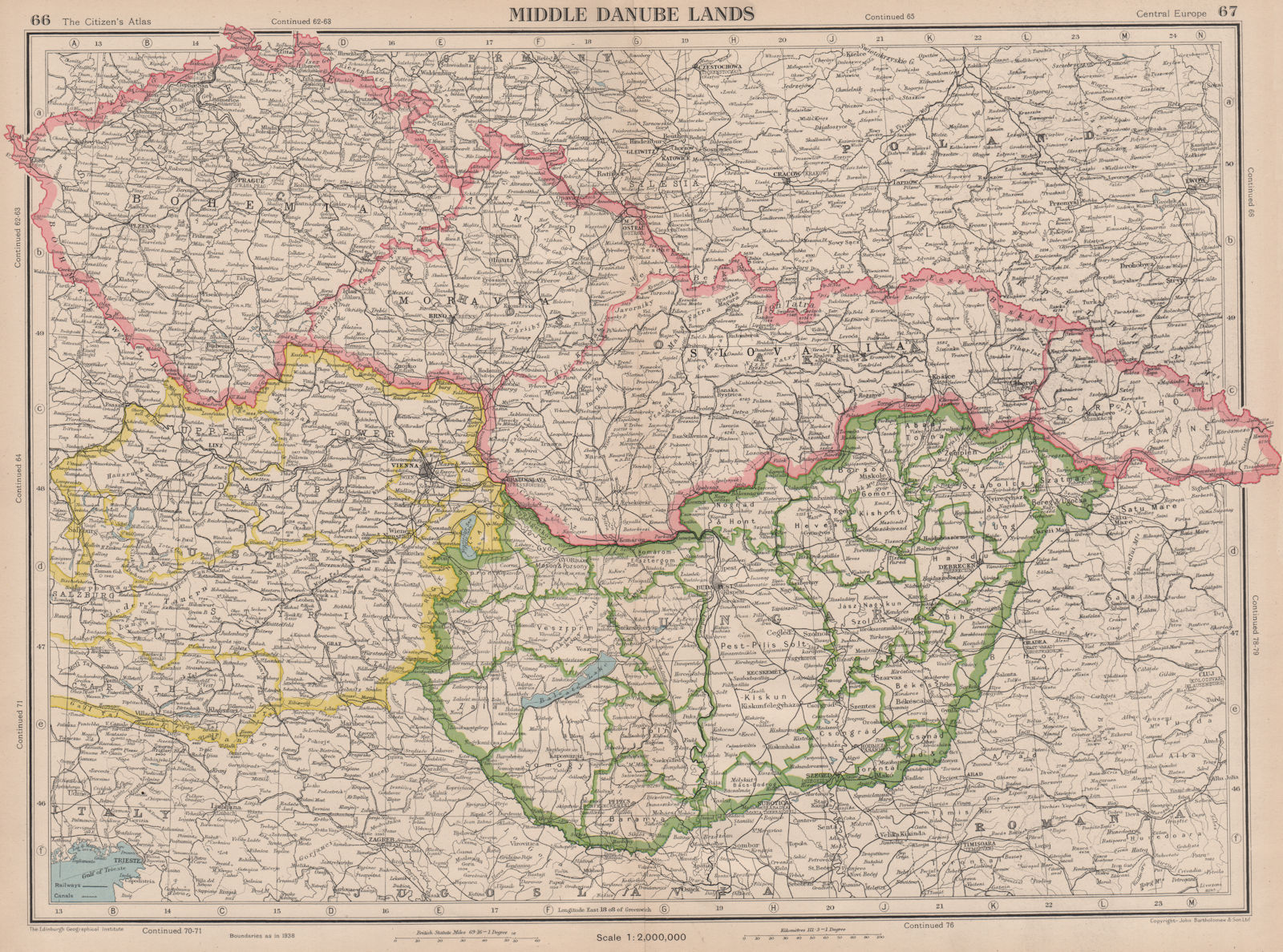 CENTRAL EUROPE. Czechoslovakia with Carpatho-Ukraine. Hungary 1944 old map