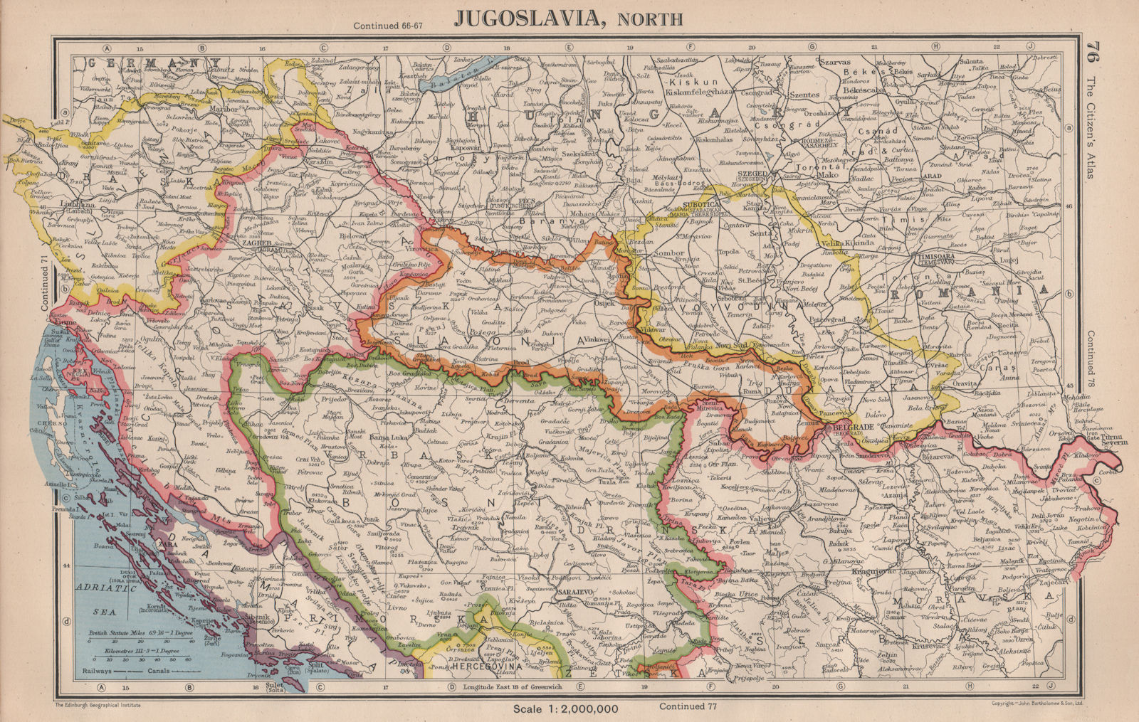 Associate Product YUGOSOLAVIA NORTH. Jugoslavia. Bosnia Croatia Voyvodina. BARTHOLOMEW 1944 map