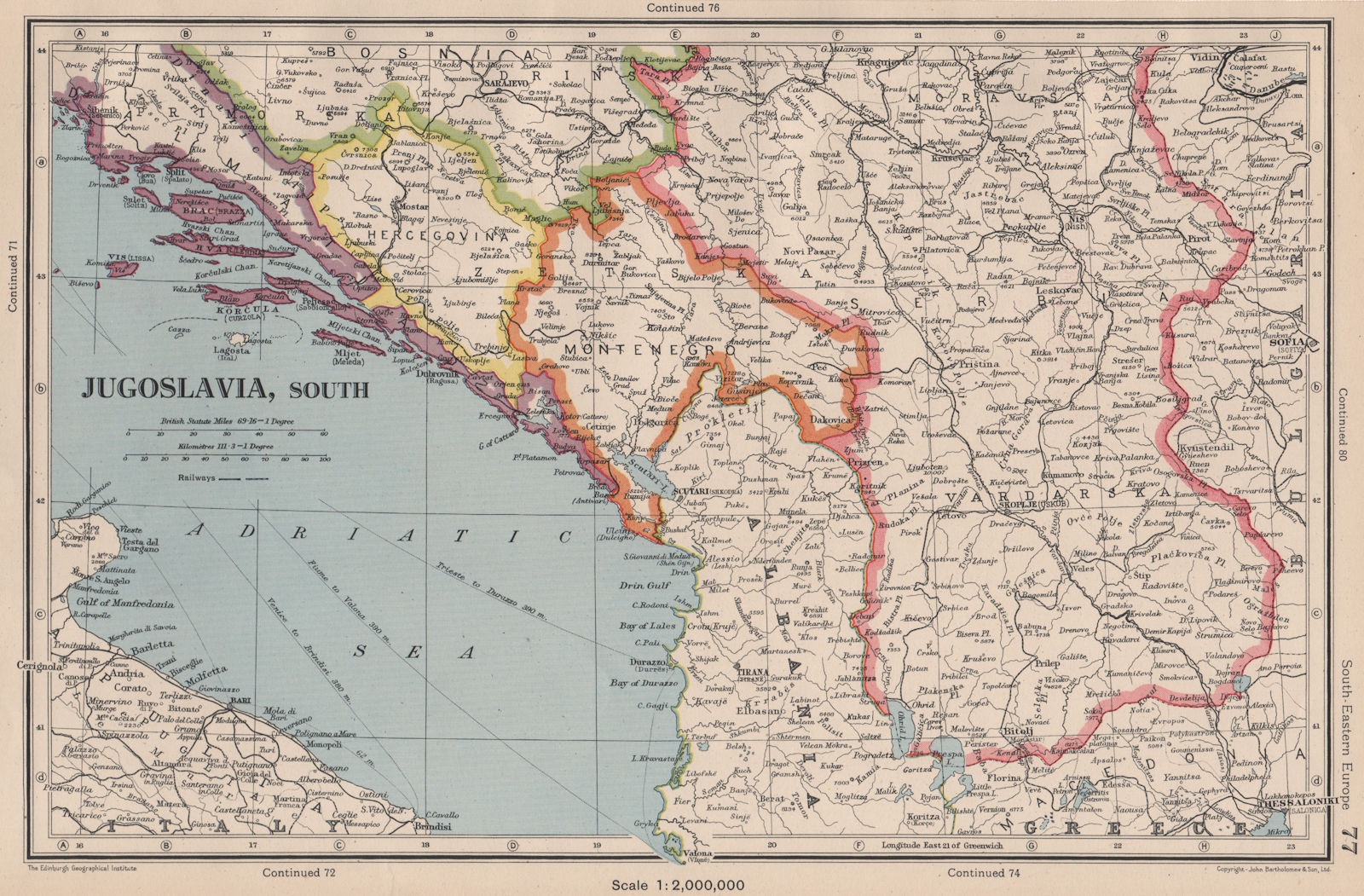 Associate Product YUGOSLAVIA SOUTH. Jugoslavia Montenegro Hercegovina Serbia. BARTHOLOMEW 1944 map