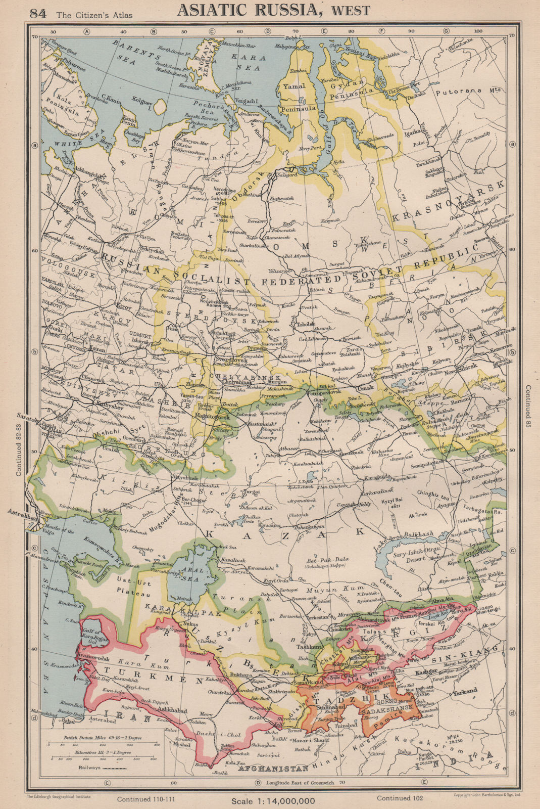 Associate Product CENTRAL ASIA. Russia Kazak Turkmen Uzbek Kirgiz Tadzhik. BARTHOLOMEW 1944 map
