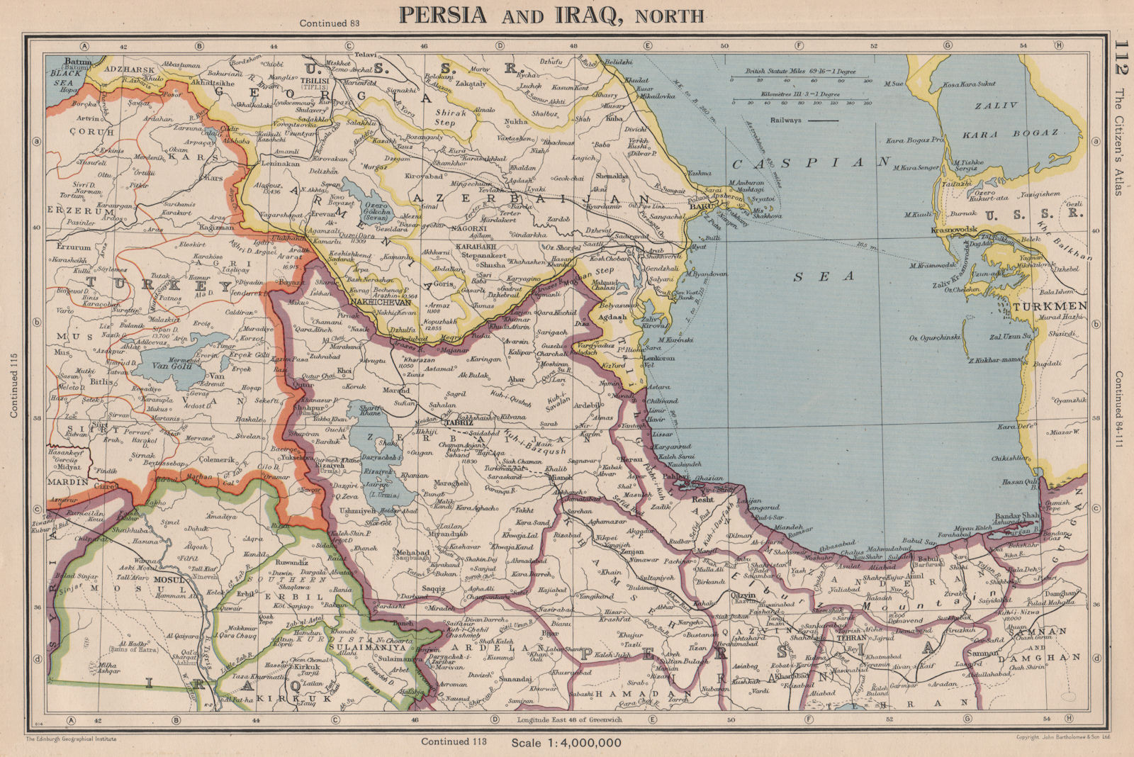 SOUTHERN CAUCASUS. Persia (Iran) North Iraq. Azerbaijan Armenia Turkey 1944 map