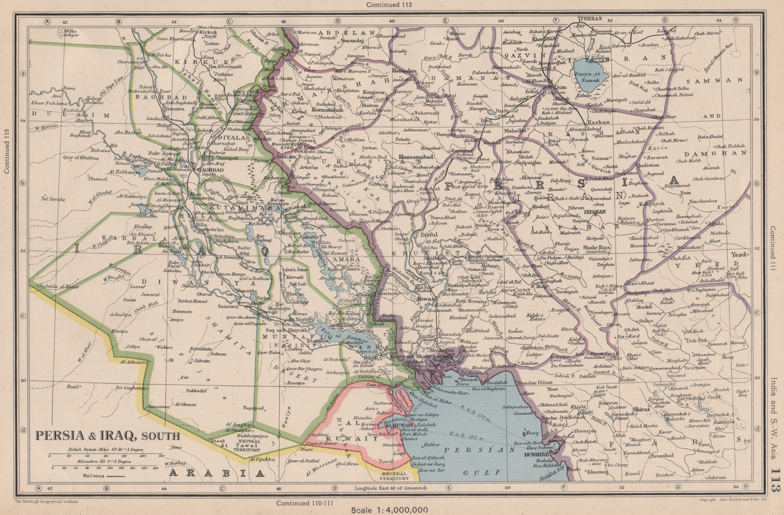 Associate Product MIDDLE EAST. Persia(Iran)& Iraq south. Kuwait. Iraq/Saudi neutral zone 1944 map