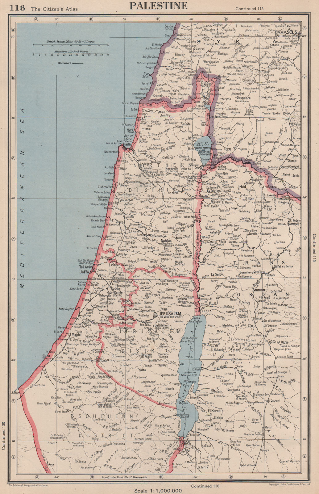 PALESTINE & TRANS-JORDAN. Predates the state of Israel. Includes Gaza 1944 map
