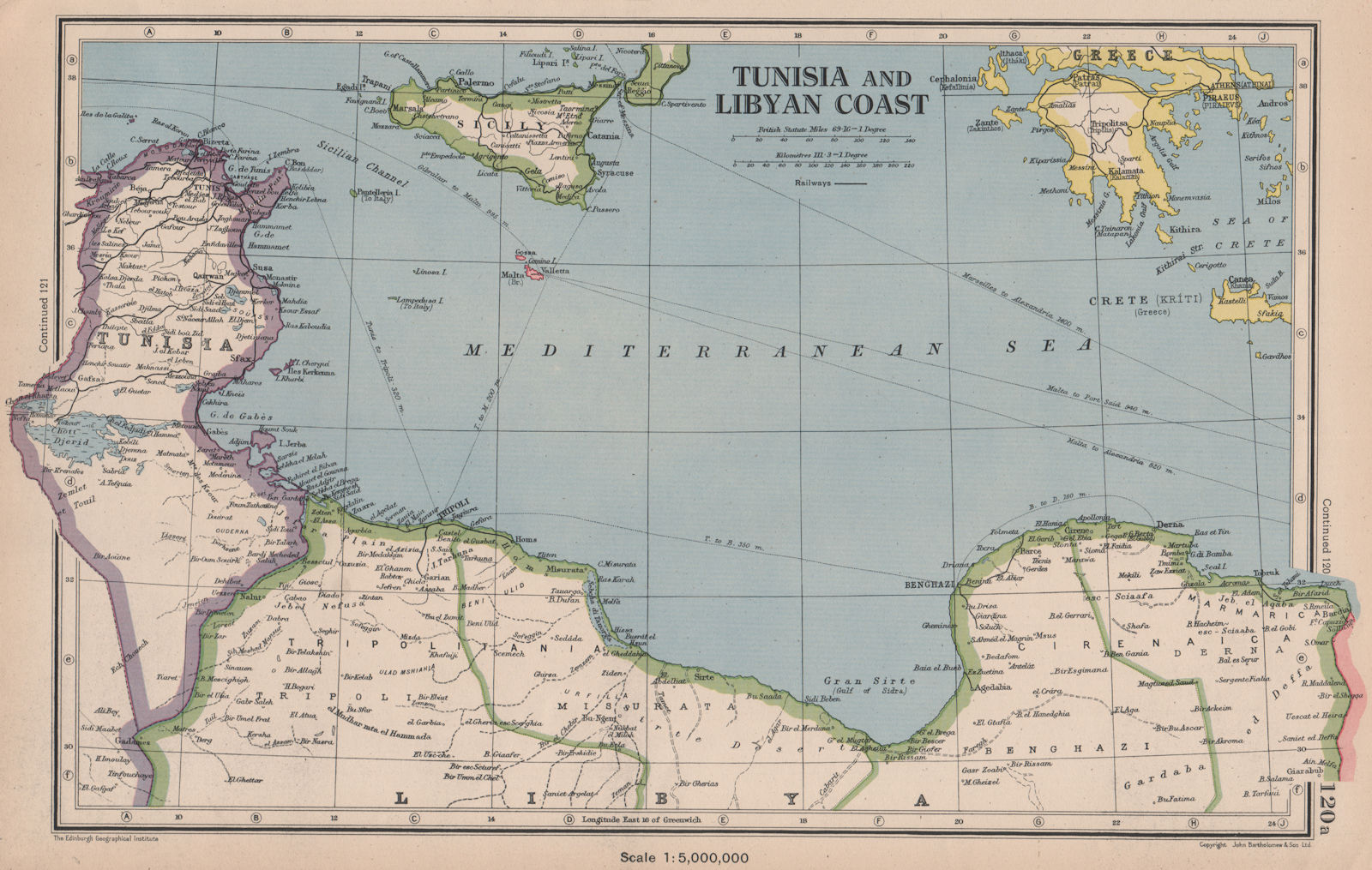 Associate Product MEDITERRANEAN. Tunisia/Libyan coast. Sicily. Gulf of Sirte. BARTHOLOMEW 1944 map