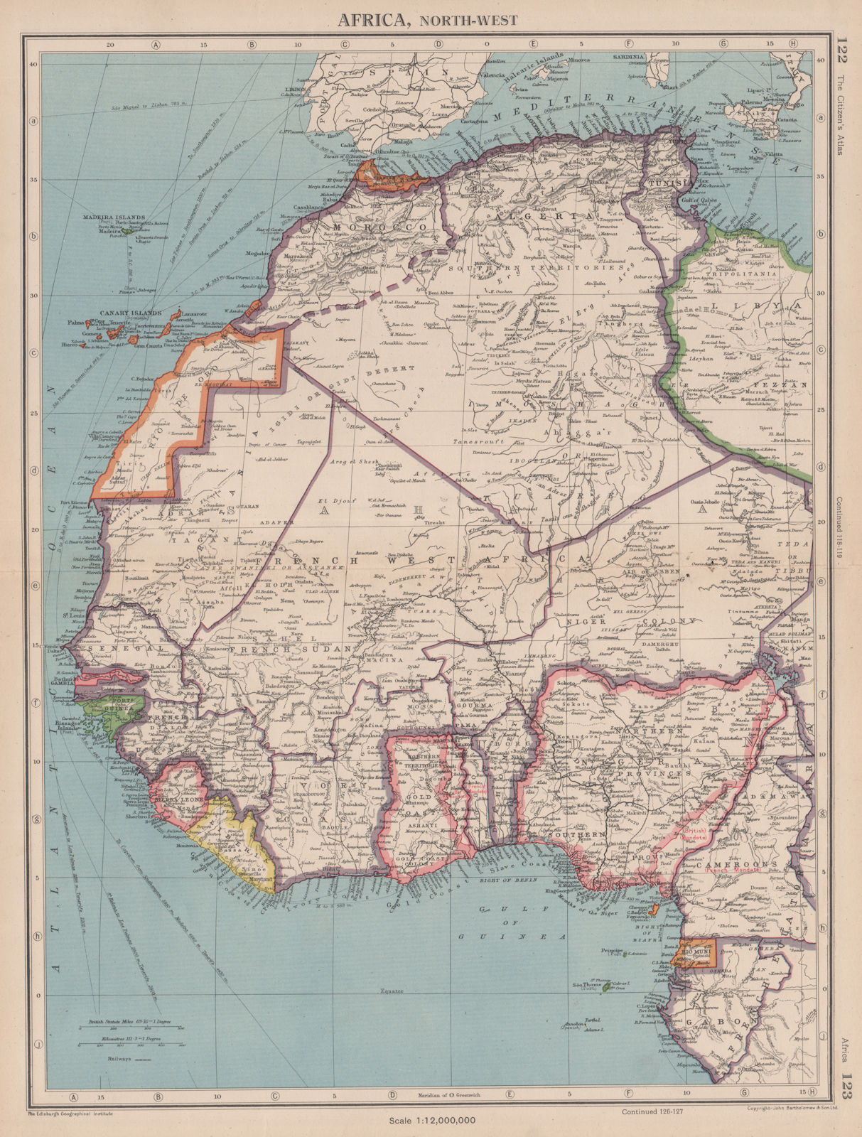 Associate Product AFRICA. French West Africa. Rio de Oro Rio Muni Nigeria. BARTHOLOMEW 1944 map