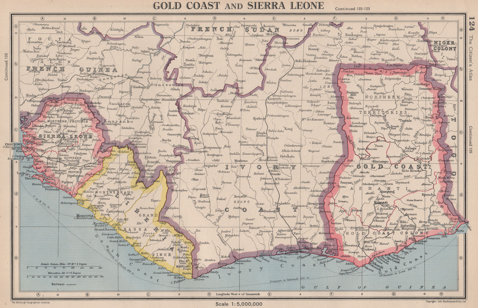 Associate Product WEST AFRICA. Gold Coast (Ghana) Sierra Leone Liberia Ivory Coast 1944 map