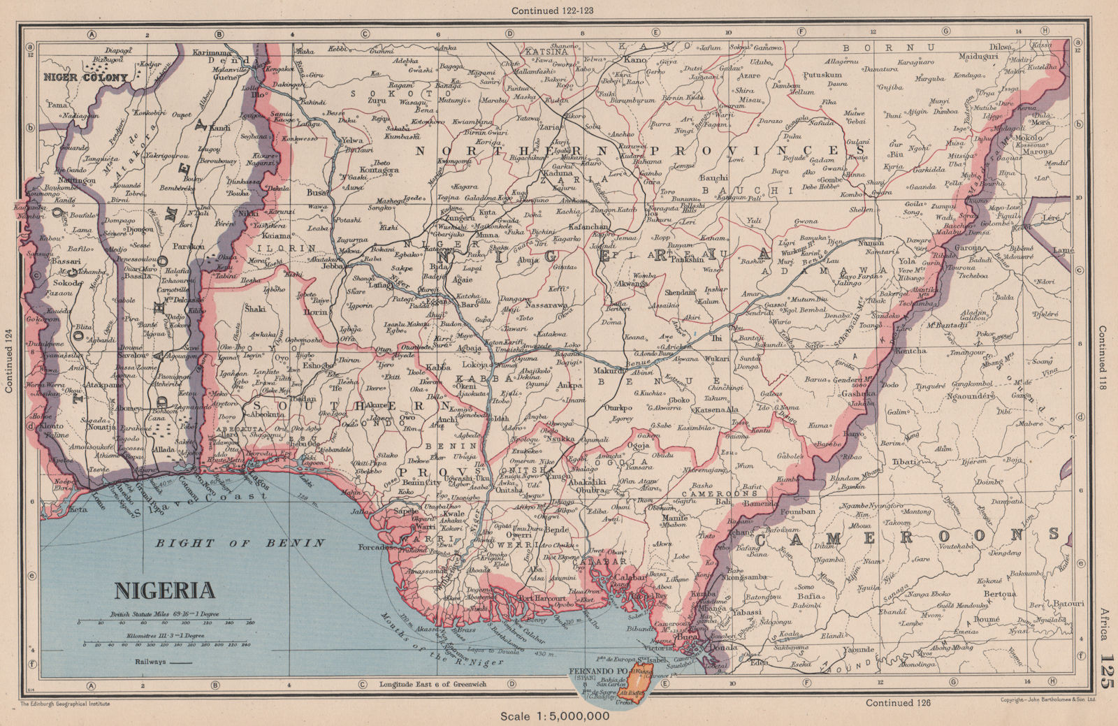 Associate Product NIGERIA. Dahomey (Benin) Fernando Po/Bioko. BARTHOLOMEW 1944 old vintage map