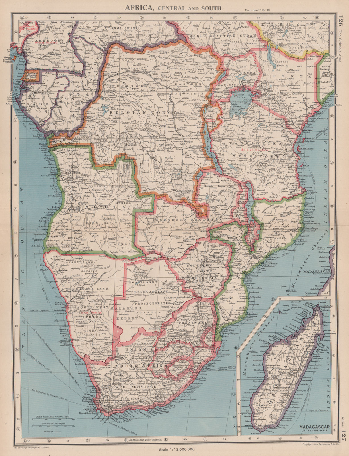 Associate Product SOUTHERN AFRICA. Belgian Congo Rhodesia Bechuanaland Tangyanika 1944 old map