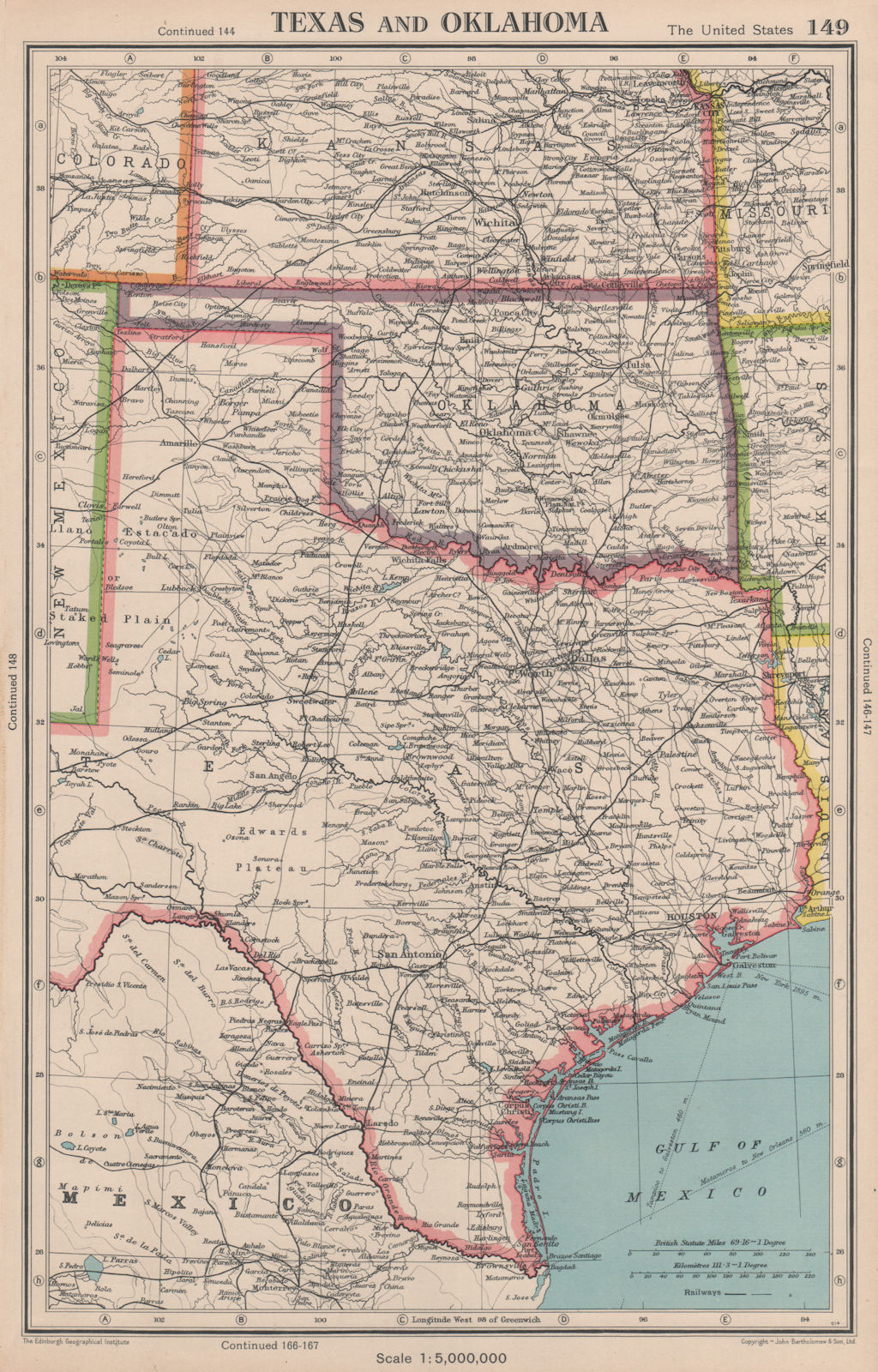 BARTHOLOMEW 1898 old antique map plan chart USA United States showing states 