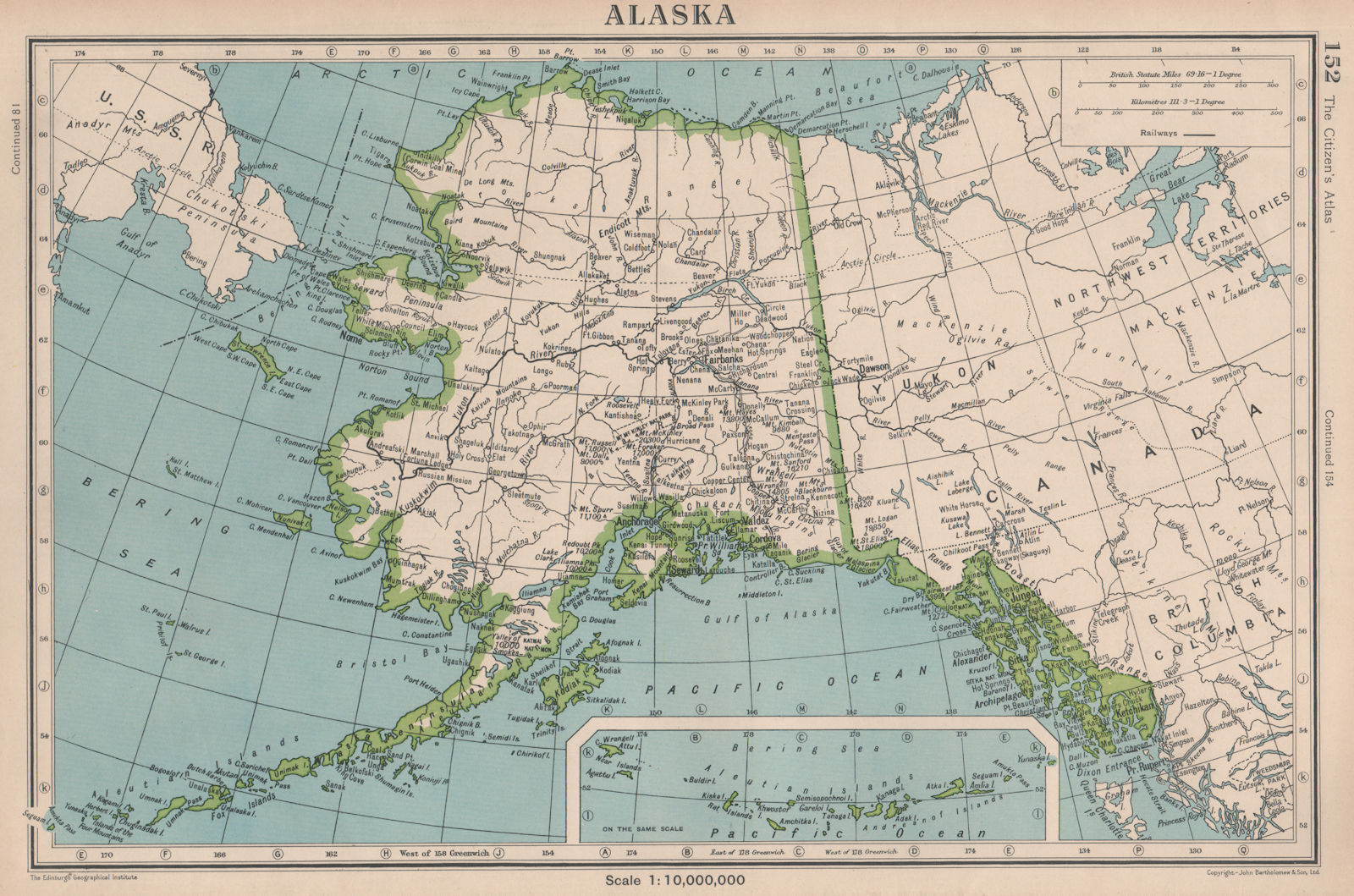 Associate Product ALASKA. railways. Mountains. BARTHOLOMEW 1944 old vintage map plan chart
