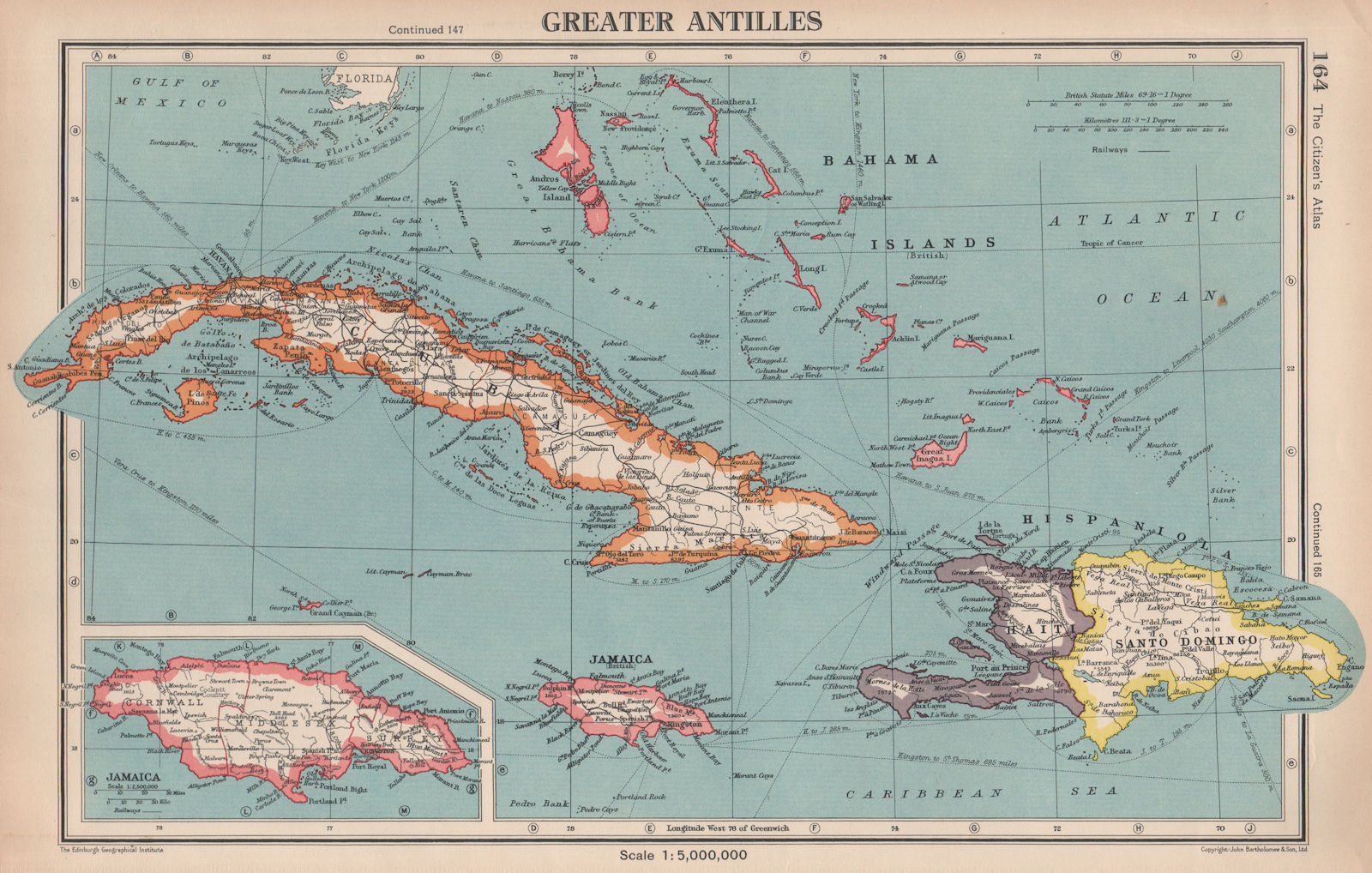GREATER ANTILLES. Cuba Hispaniola Jamaica Bahamas. Haiti Dominican Rep. 1944 map