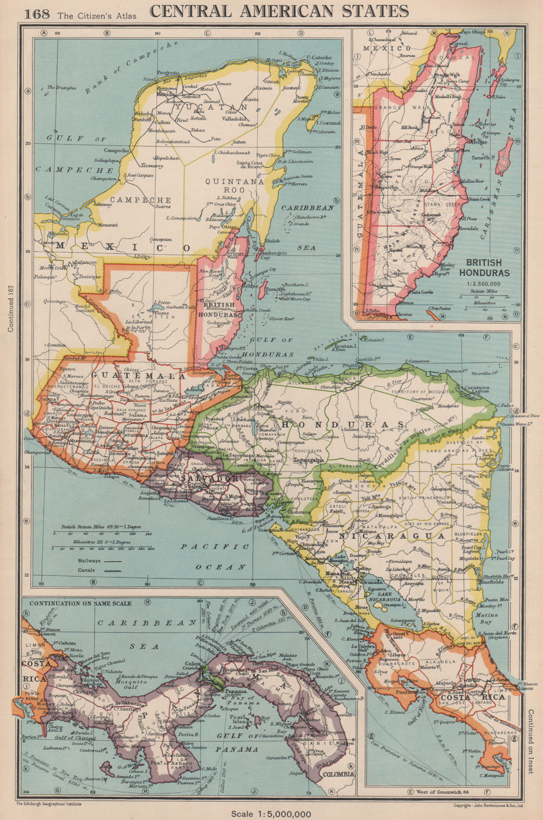 Associate Product CENTRAL AMERICA. Panama Guatemala Nicaragua Costa Rica British Honduras 1944 map