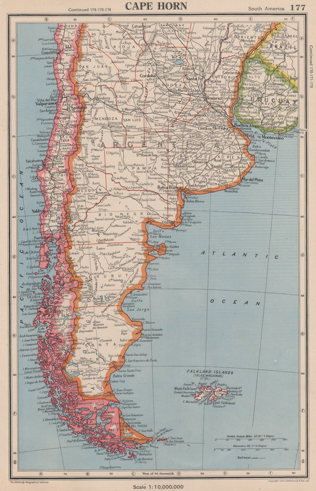 CAPE HORN. Patagonia Argentina Chile Falkland Islands. BARTHOLOMEW 1944 map