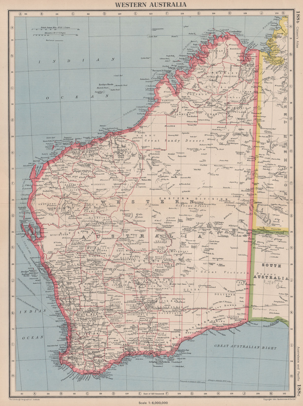 Associate Product WESTERN AUSTRALIA. showing land districts & goldfields. BARTHOLOMEW 1944 map