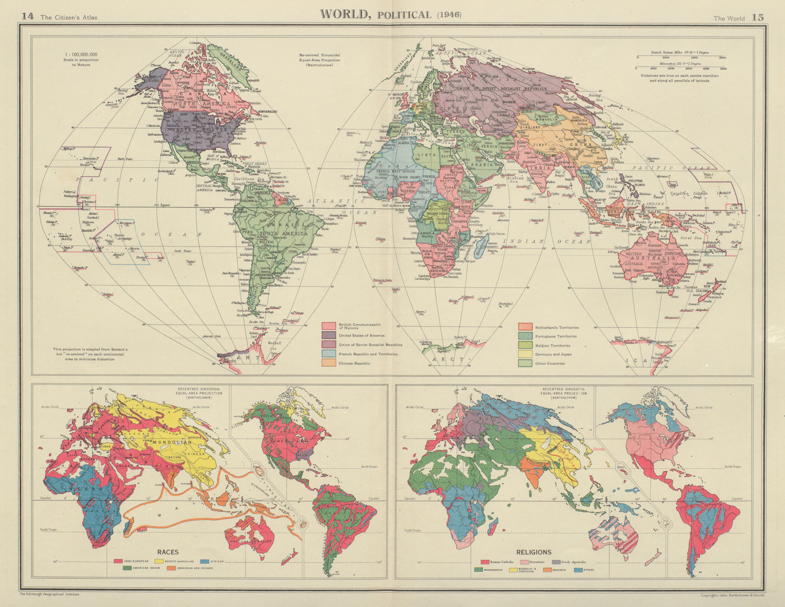 Associate Product WORLD post WW2 British French Dutch Belgian colonies. BARTHOLOMEW 1947 old map
