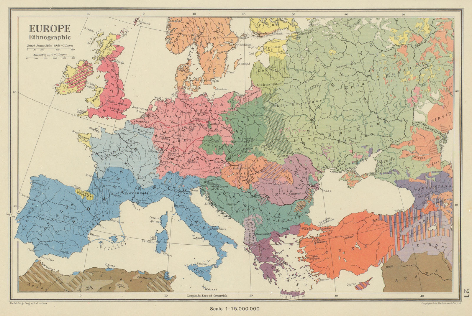 EUROPE. Ethnographic. Racial. BARTHOLOMEW 1947 old vintage map plan chart