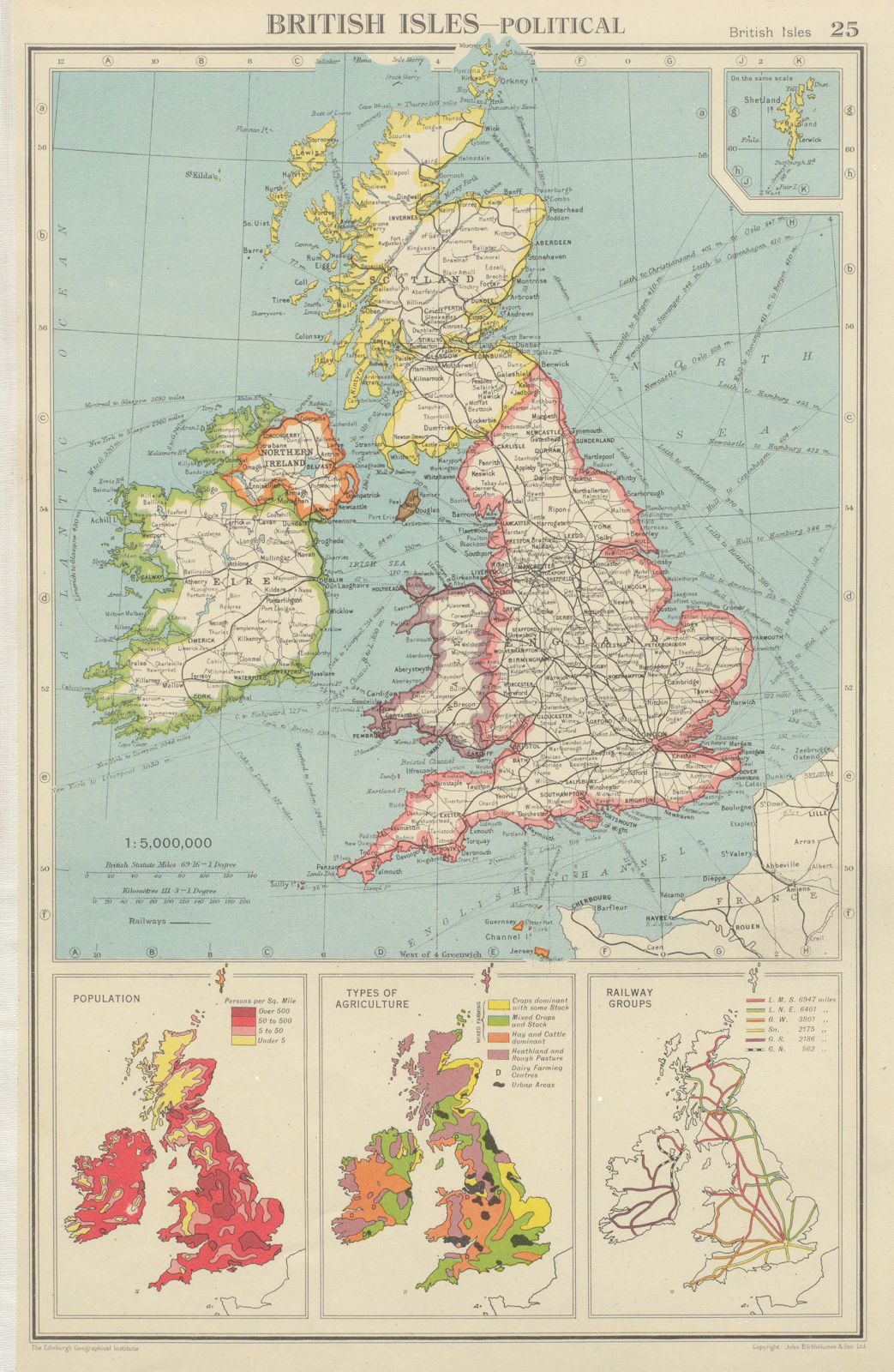 BRITISH ISLES. Population density. Agriculture types. Electricity Grid 1947 map