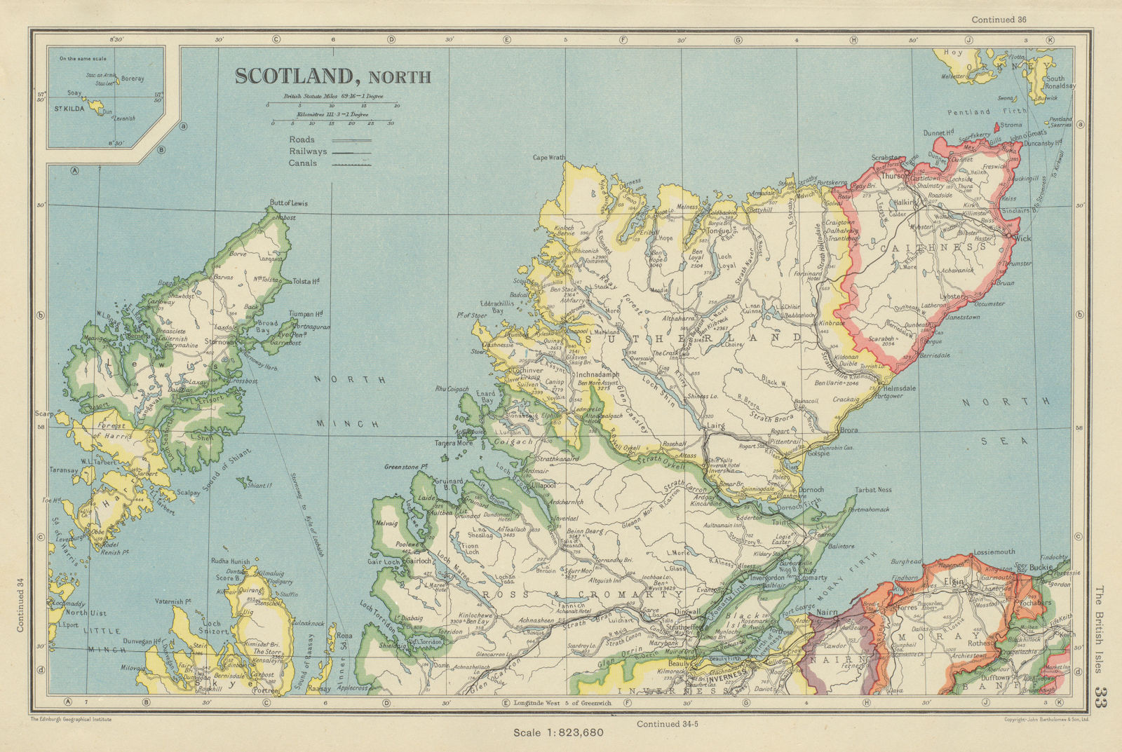 SCOTTISH HIGHLANDS. Scotland North. BARTHOLOMEW 1947 old vintage map chart