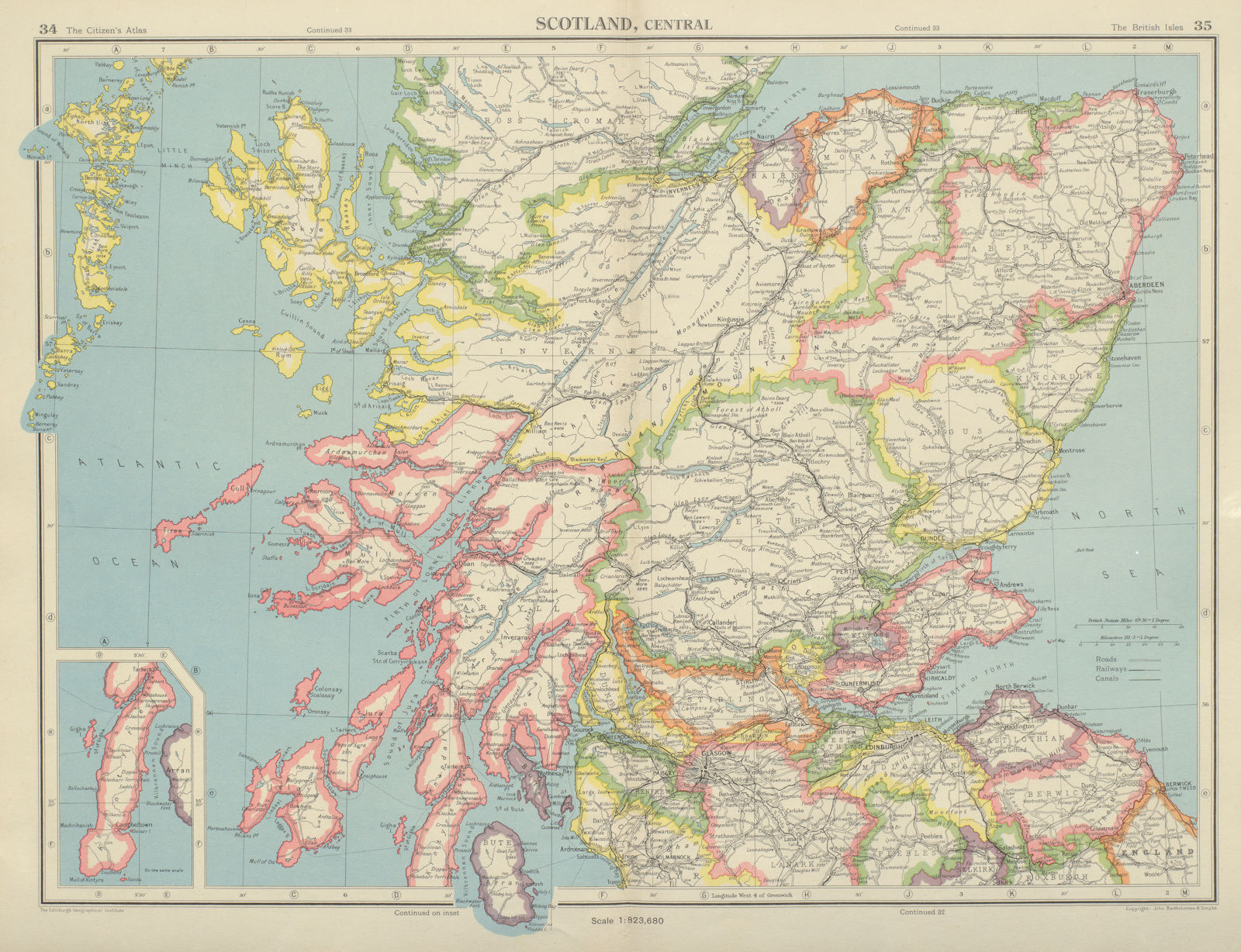 Associate Product CENTRAL SCOTLAND. Showing counties. BARTHOLOMEW 1947 old vintage map chart