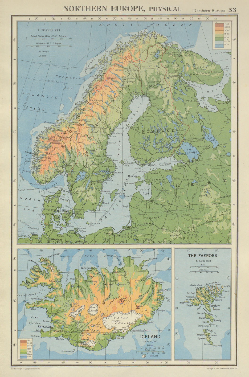 Associate Product SCANDINAVIA PHYSICAL. Norway Sweden Denmark Finland 1947 old vintage map chart