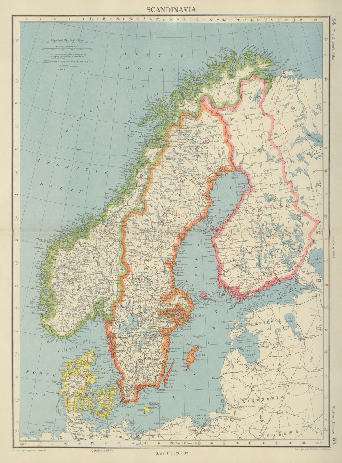Associate Product SCANDINAVIA. Sweden Norway Denmark Finland (shows < 1940 borders)  1947 map