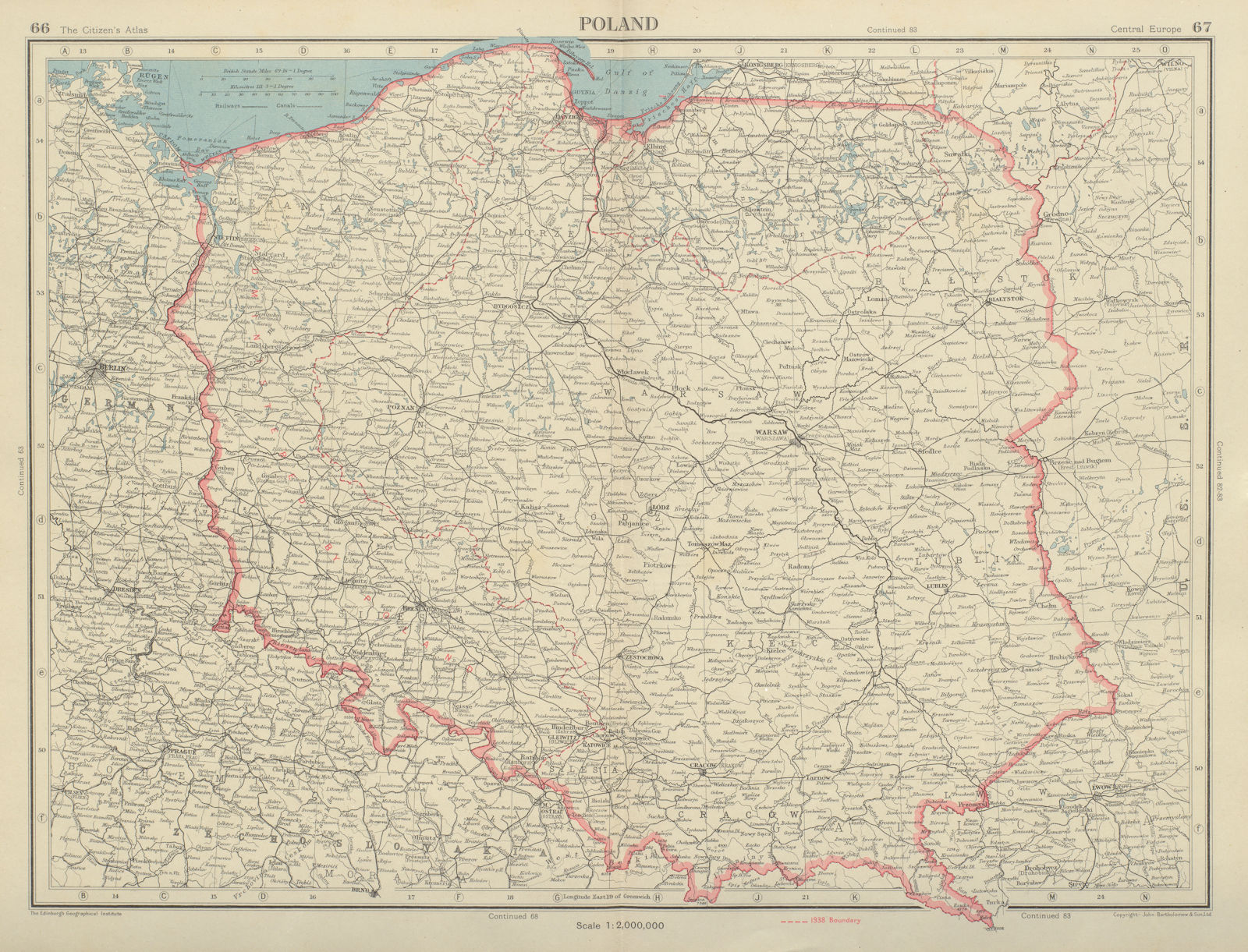 POLAND. 1938 & post WW2 borders. Western part under administration 1947 map