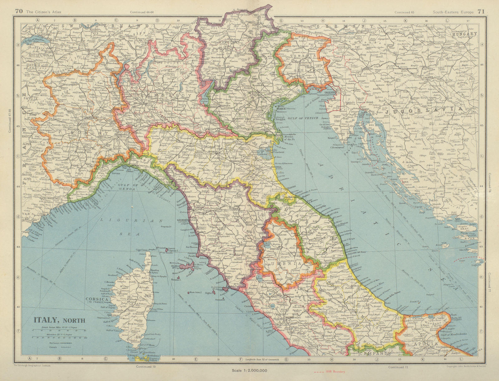 N ITALY Post WW2 / pre 1947 border changes. Trieste international zone 1947 map