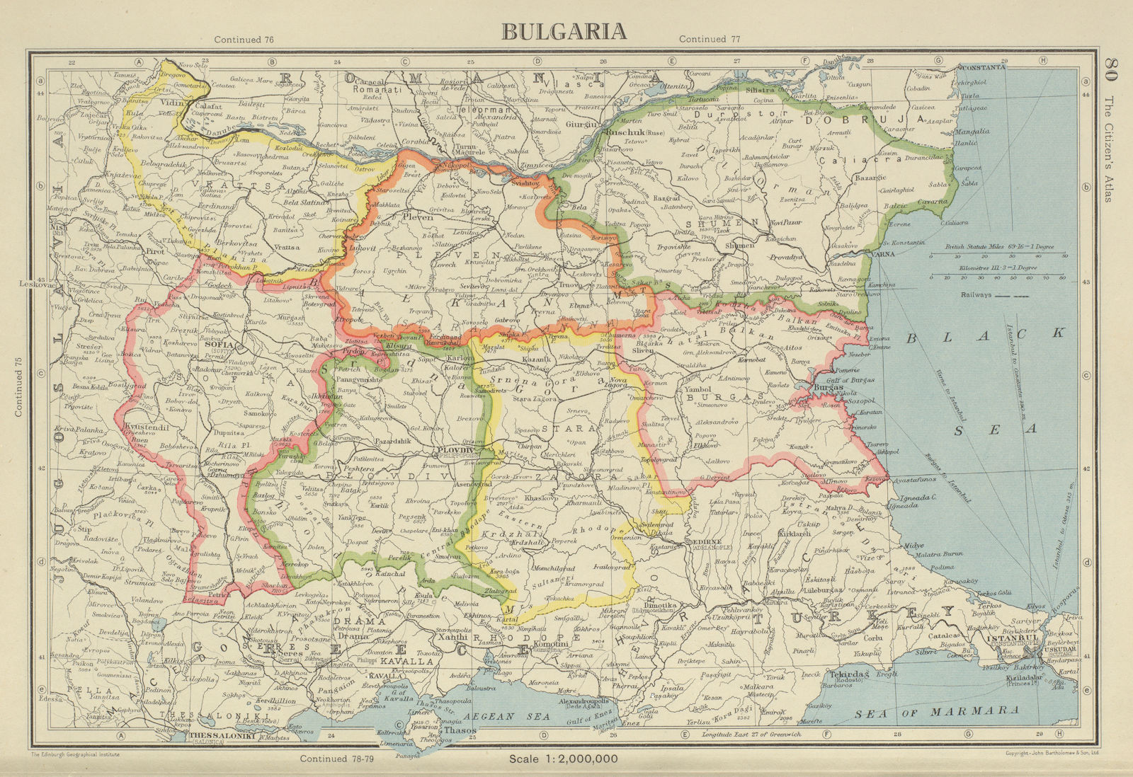 BULGARIA showing provinces. BARTHOLOMEW 1947 old vintage map plan chart