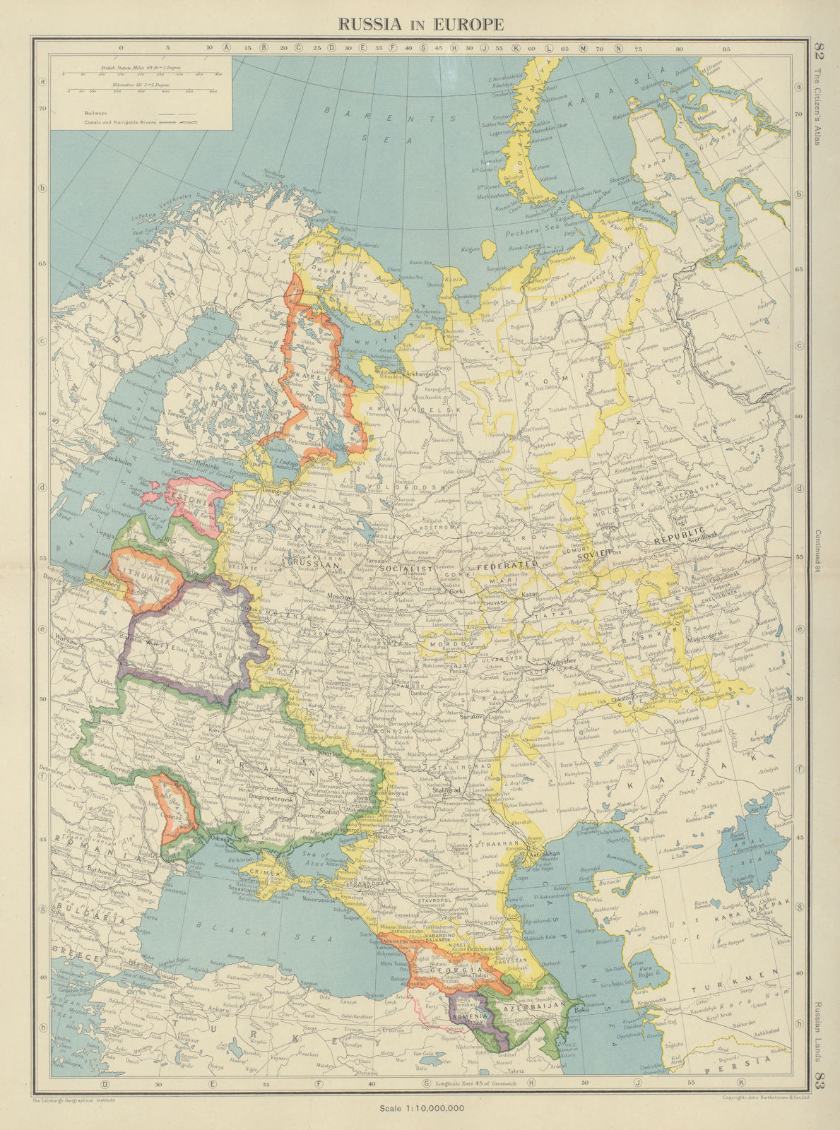 Associate Product USSR Russian Crimea. Belarus White Russia. Caucasus. 1914 Turkey border 1947 map