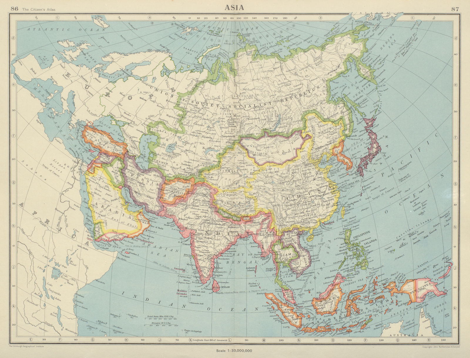ASIA POLITICAL Pre-partition India Persia French Indochina. BARTHOLOMEW ...