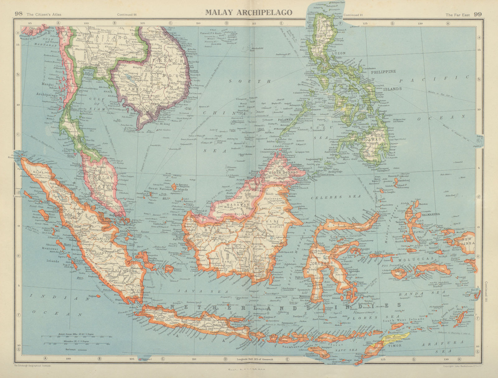 MALAY ARCHIPELAGO Dutch East Indies Indonesia Philippines Indochina 1947 map