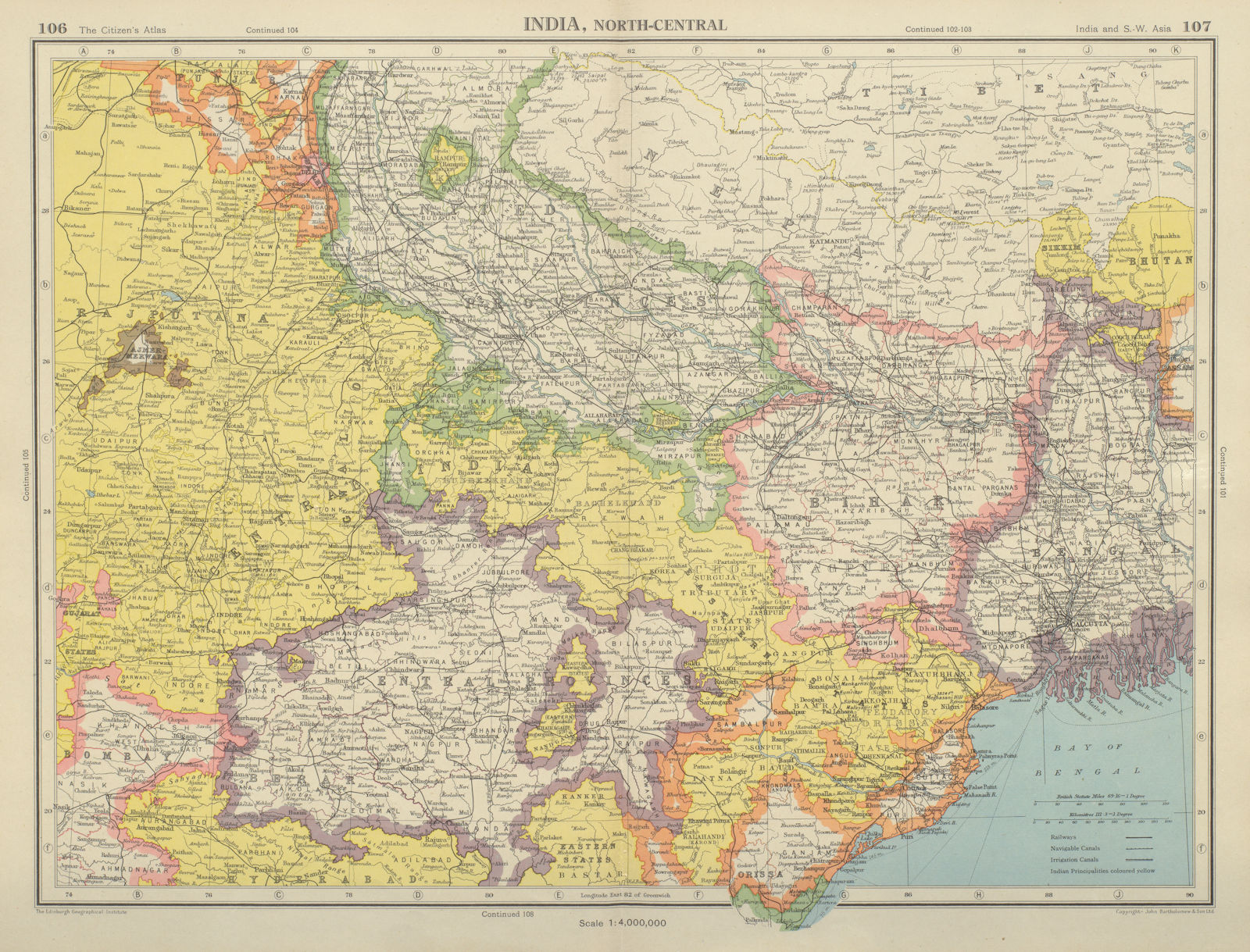 INDIA NORTH-EAST. Nepal Bihar Bengal Central Provinces. BARTHOLOMEW 1947 map