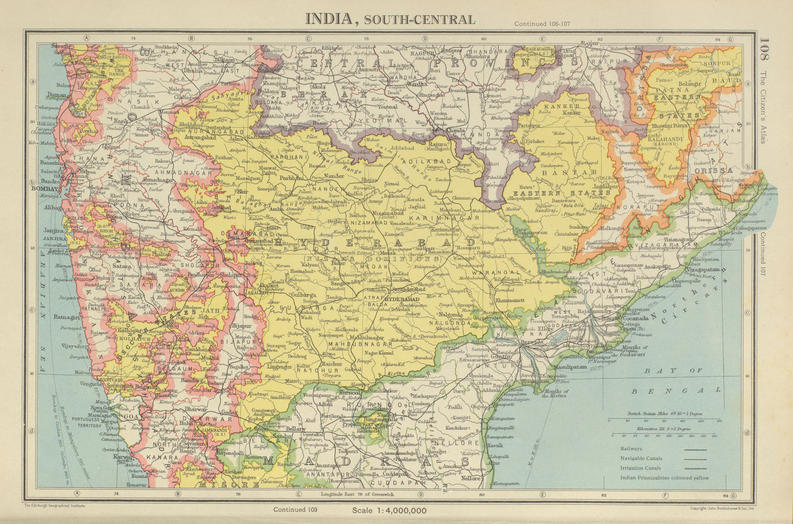 Associate Product INDIA CENTRAL. Shows Goa & Daman as Portuguese. BARTHOLOMEW 1947 old map