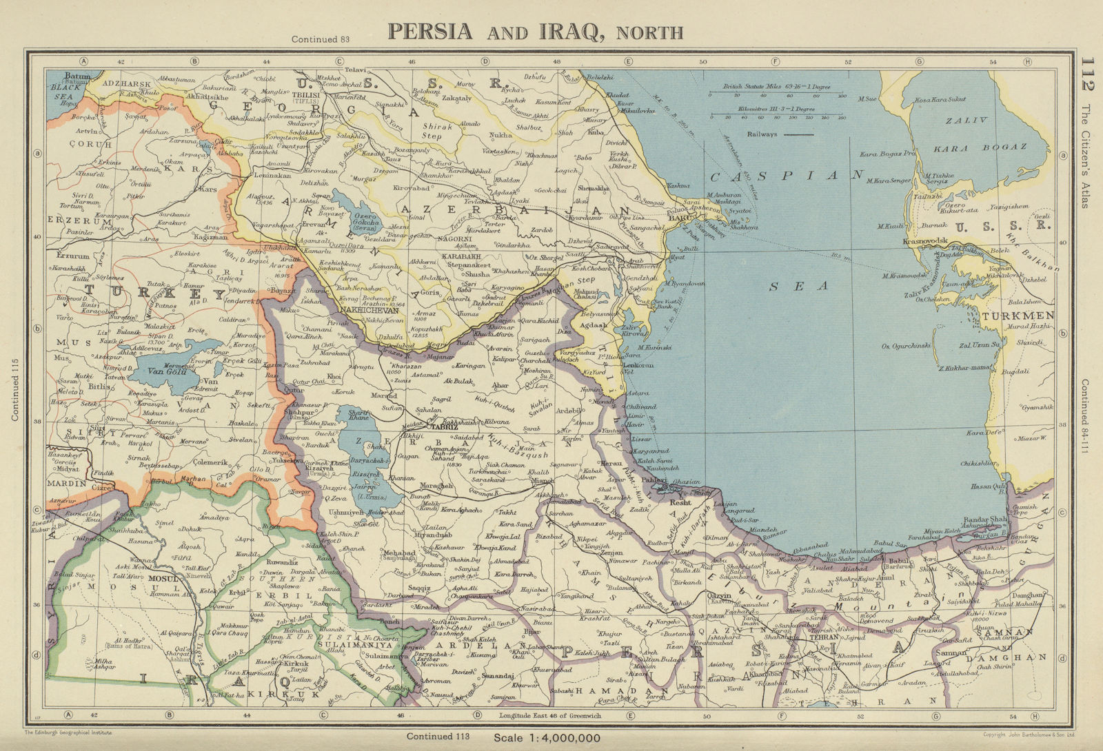 SOUTHERN CAUCASUS. Persia (Iran) North Iraq. Azerbaijan Armenia Turkey 1947 map