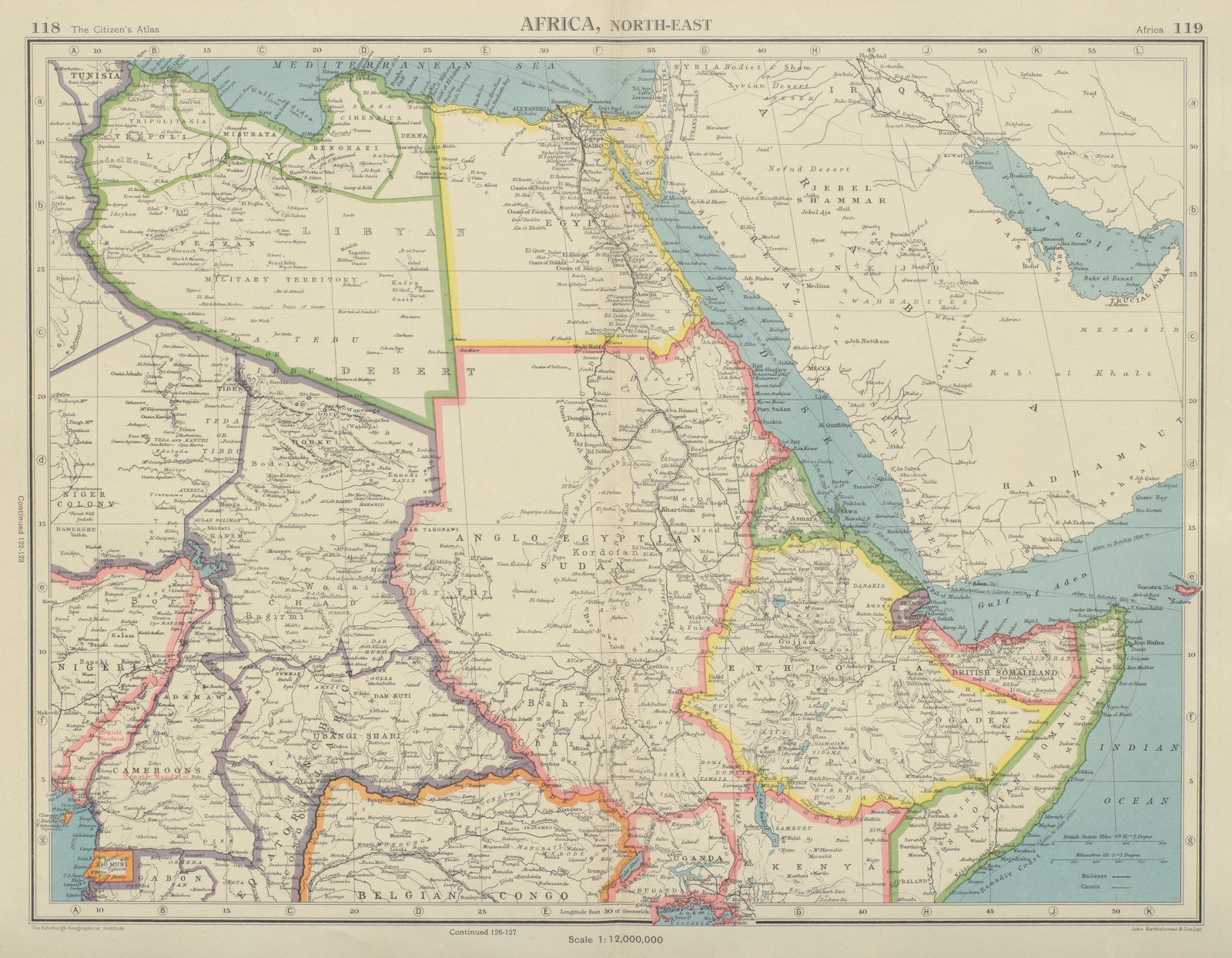 NORTH EAST AFRICA. Libya Egypt Sudan Ethiopia Chad Somalia. BARTHOLOMEW 1947 map