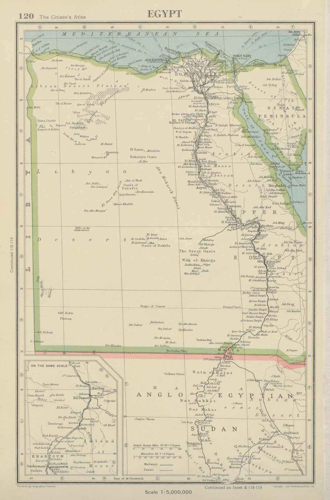 EGYPT & Nile Valley. Anglo-Egyptian Sudan. BARTHOLOMEW 1947 old vintage map