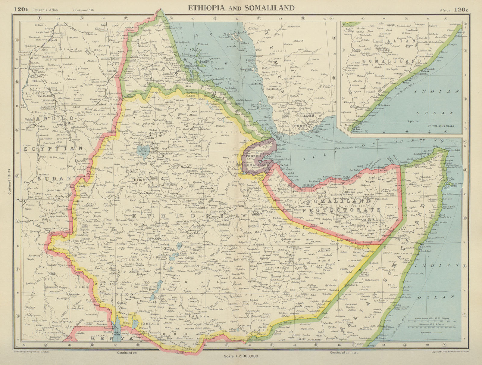 Associate Product HORN OF AFRICA. Ethiopia French Somaliland Protectorate Somalia 1947 old map