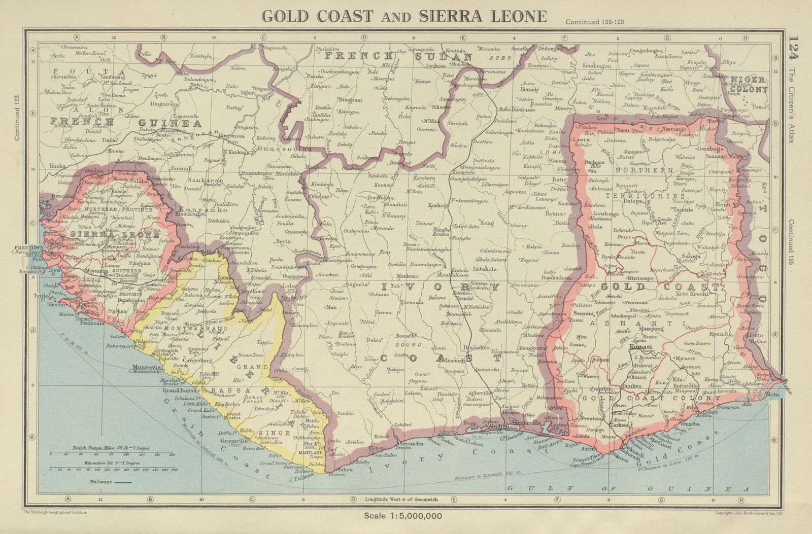 WEST AFRICA. Gold Coast (Ghana) Sierra Leone Liberia Ivory Coast 1947 map