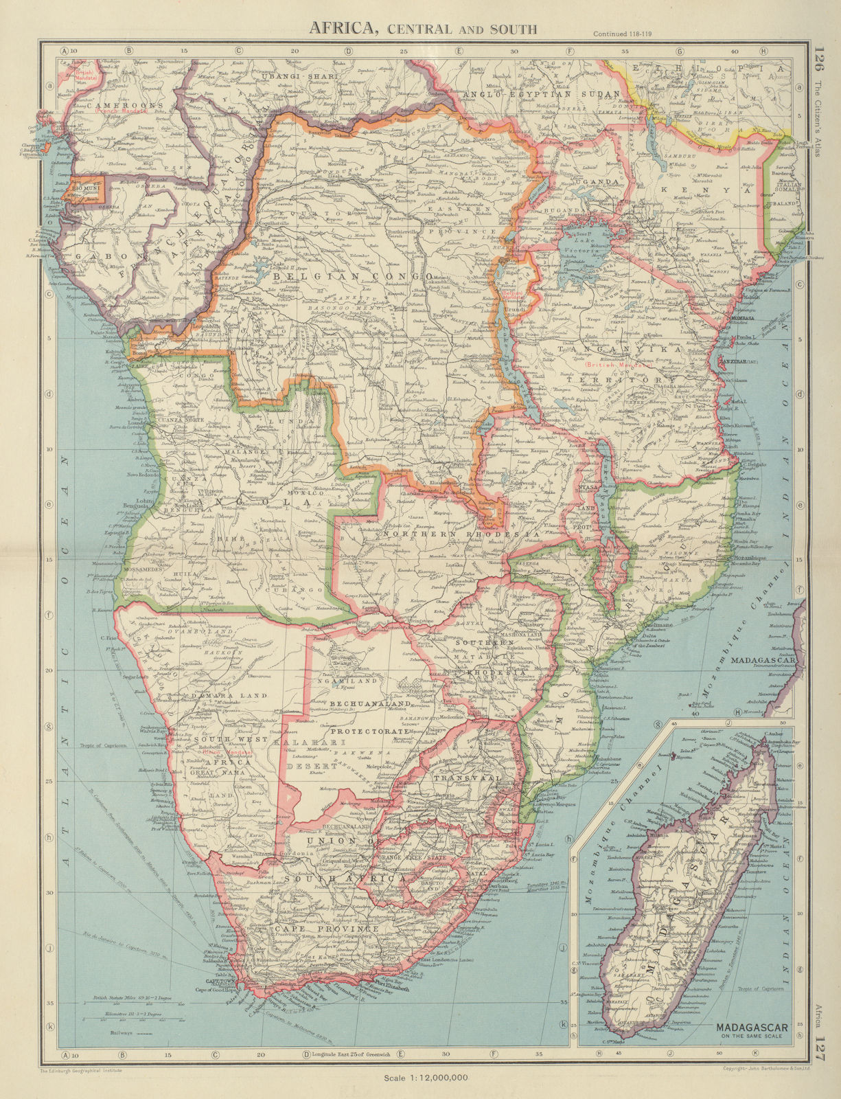 SOUTHERN AFRICA. Union Mandate Namibia. Rhodesia Tangyanika 1947 old map