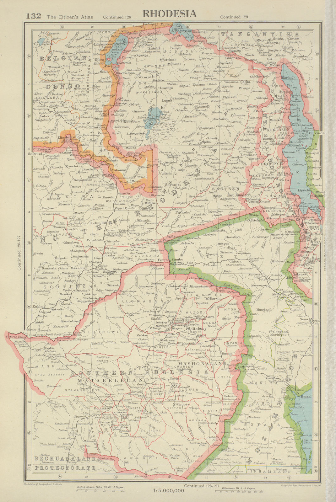 SOUTHERN & NORTHERN RHODESIA. Zimbabwe Zambia Nyasaland Malawi 1947 old map