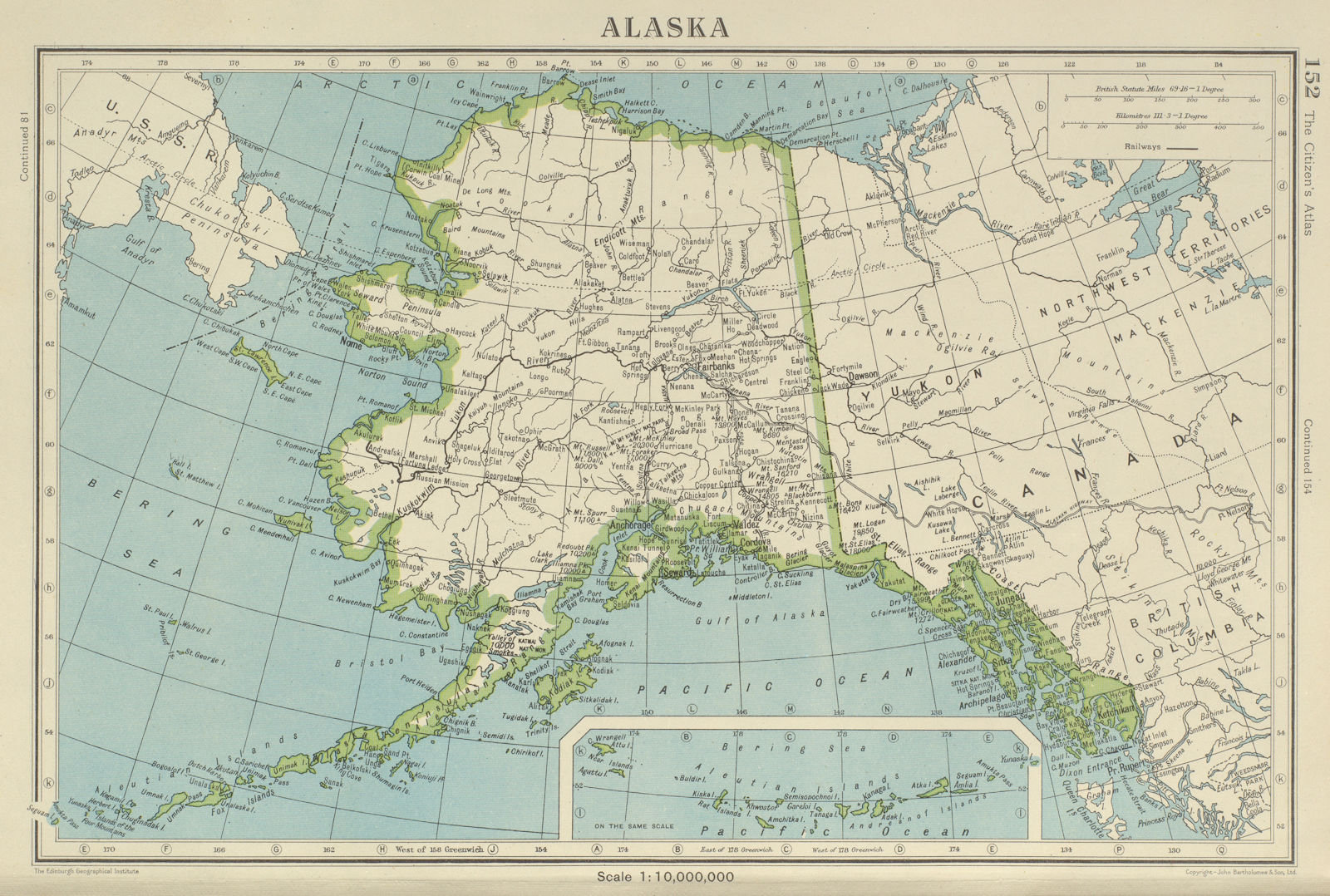 Associate Product ALASKA. railways. Mountains. BARTHOLOMEW 1947 old vintage map plan chart