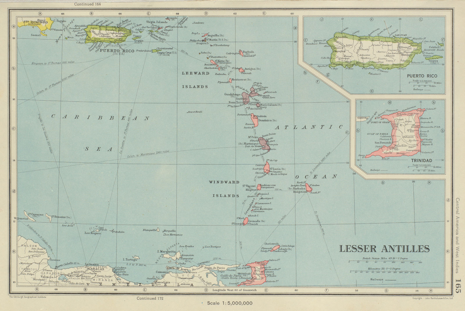Associate Product LESSER ANTILLES. Windward & Leeward islands. Puerto Rico. Trinidad 1947 map