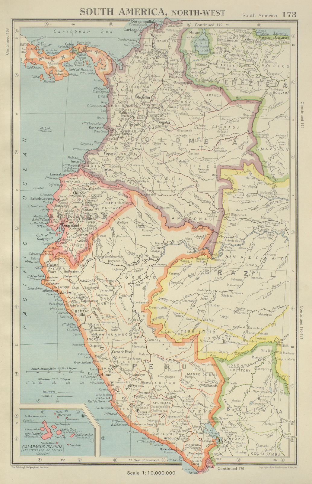 Associate Product ANDEAN STATES w/ Ecuadorian–Peruvian War (Guerra del 41) border changes 1947 map