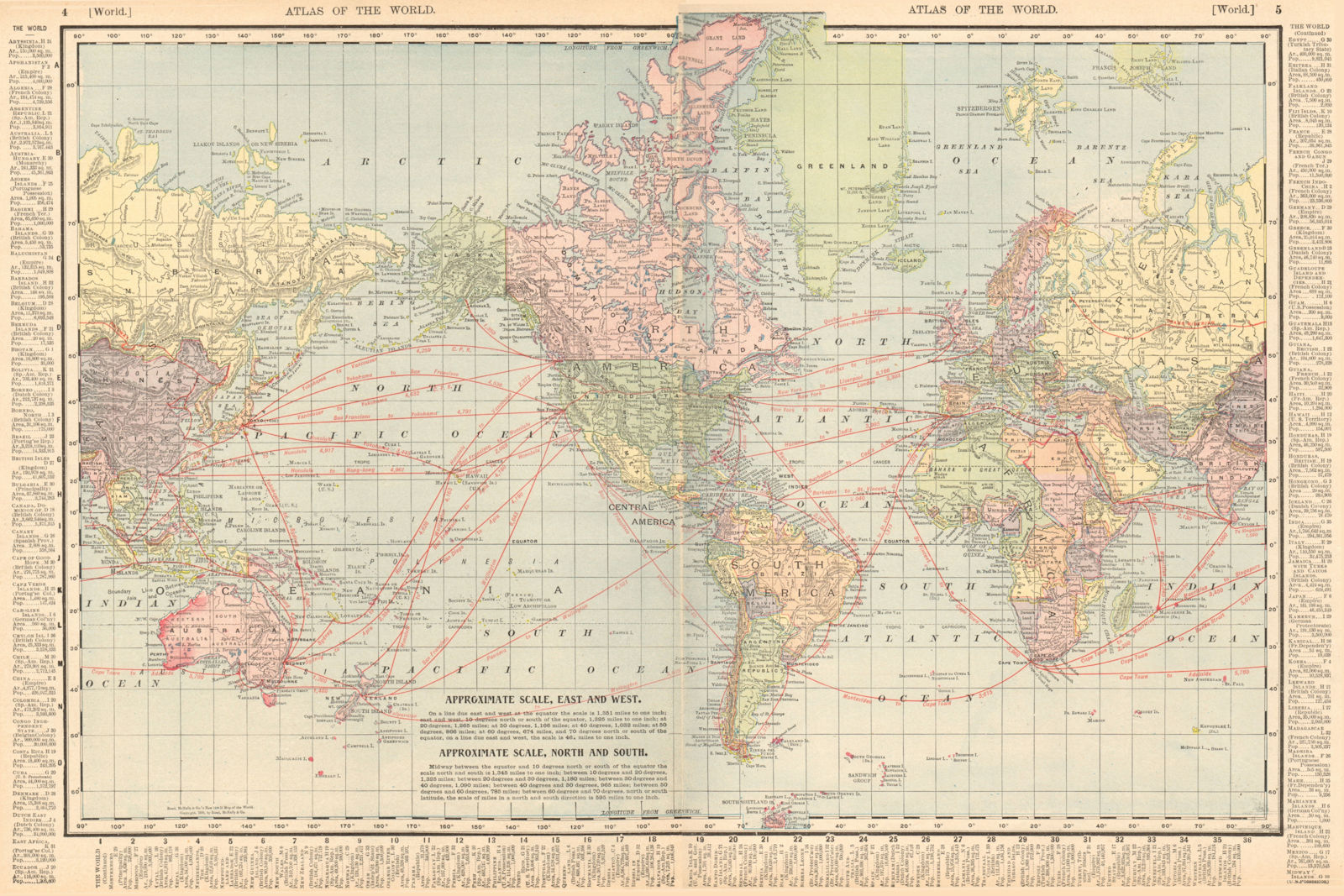 World showing steamship routes & distances. RAND MCNALLY 1906 old antique map